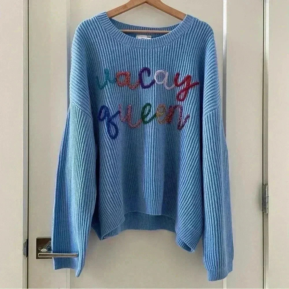 Queen of Sparkles Vacay Queen Blue Sweater Size XXL - Picture 2 of 9